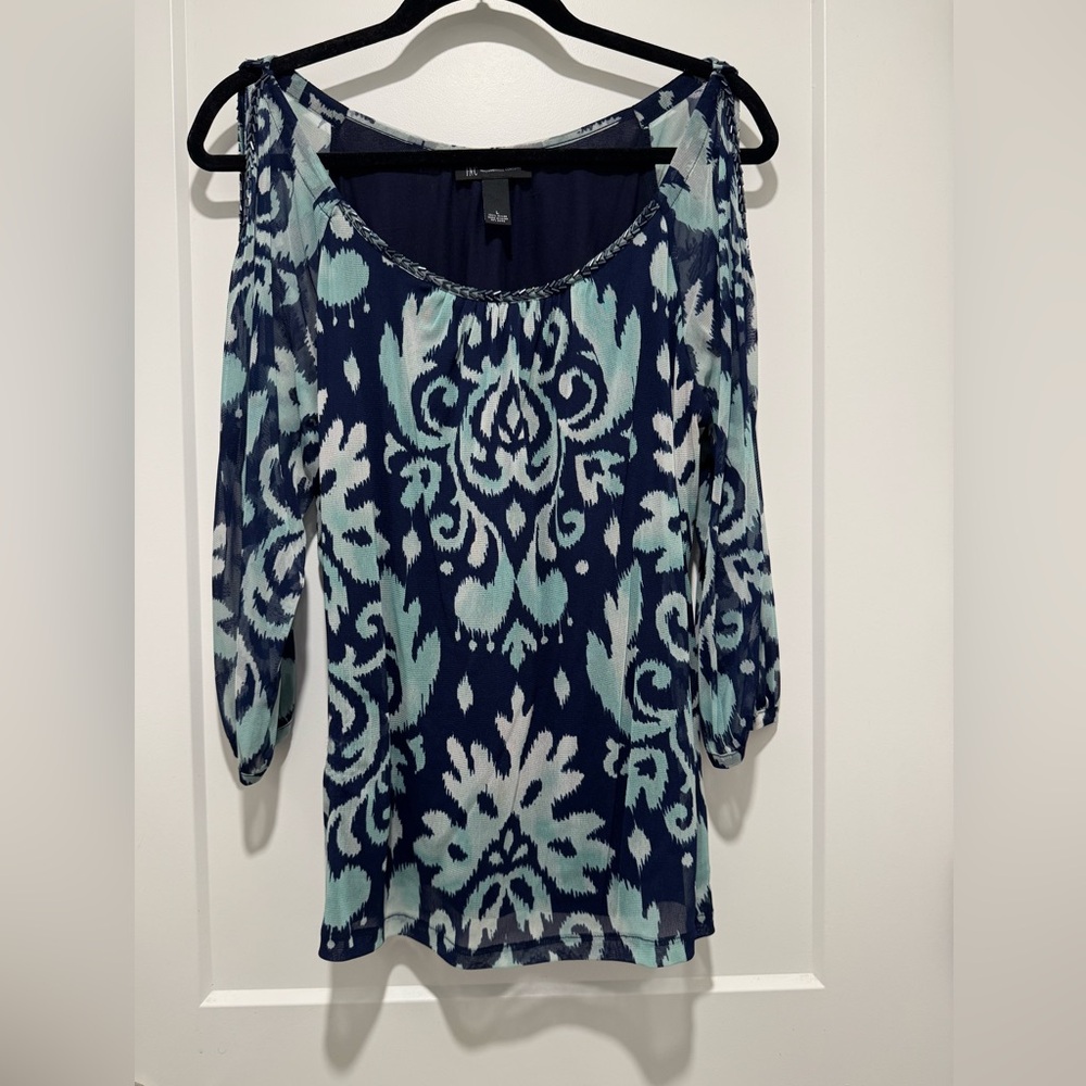 INC INTERNATIONAL CONCEPTS COLD SHOULDER LAYERED LADIES TOP BEAD ACCENTED